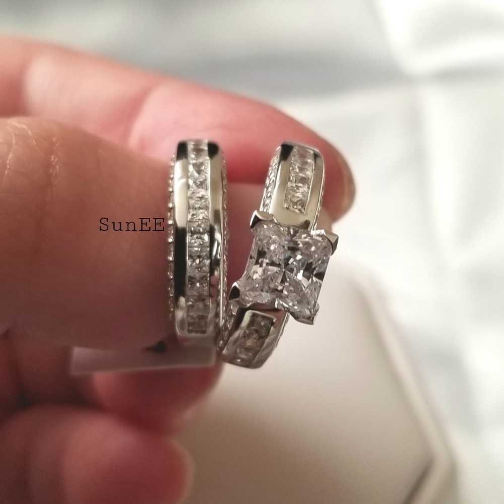 NEW WOMENS 925 STERLING SILVER ENGAGEMENT RING WEDDING DIAMOND SET RING - Picture 2 of 4